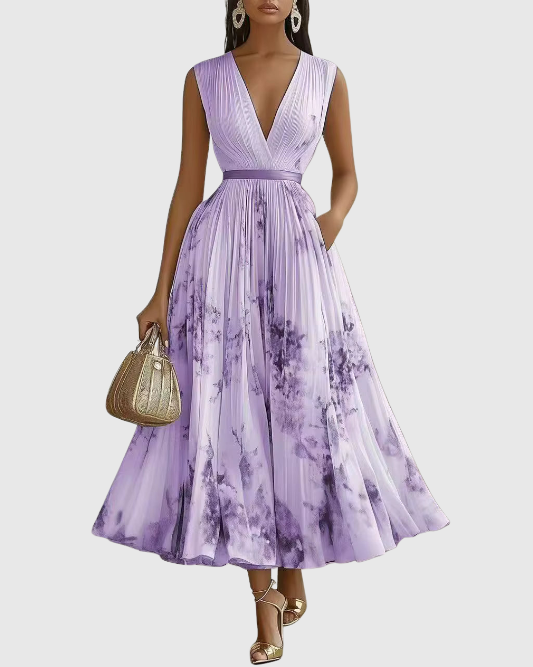 Rowella - Elegantna Plisirane Maxi Haljina