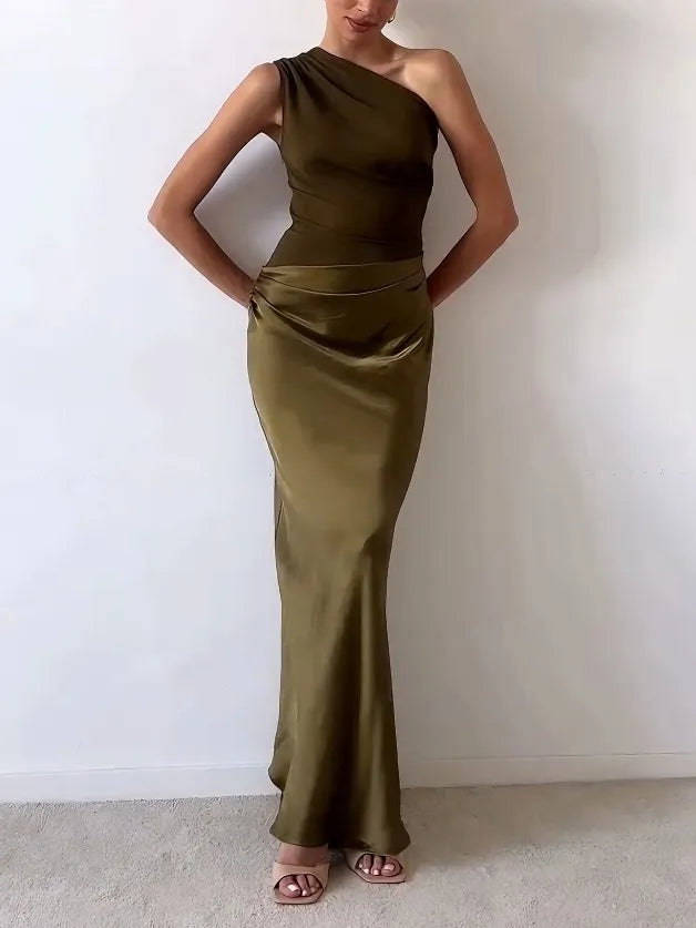 Anita™ | Elegantna Maxi Haljina s Jednim Rame i Plisiranjem