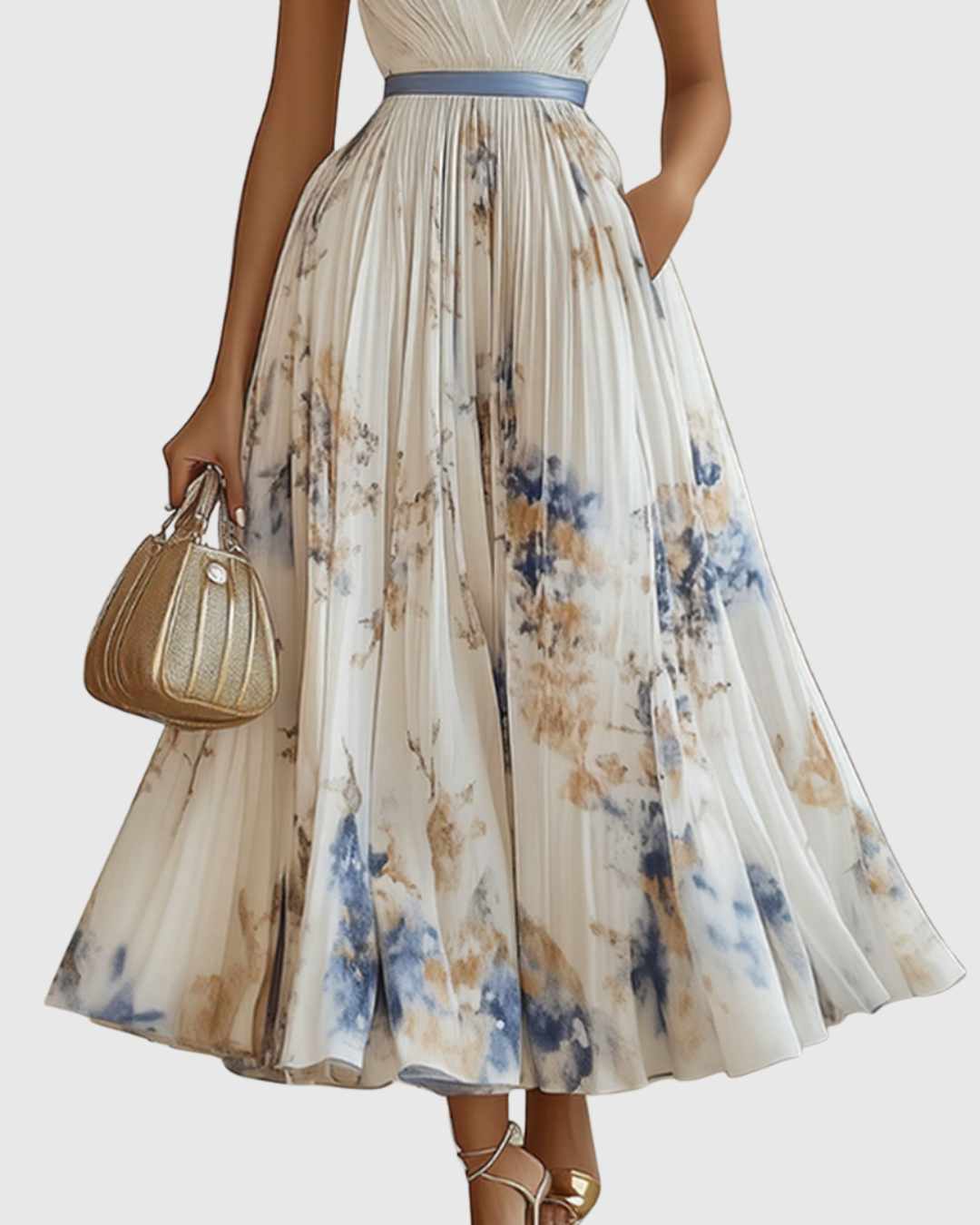Rowella - Elegantna Plisirane Maxi Haljina
