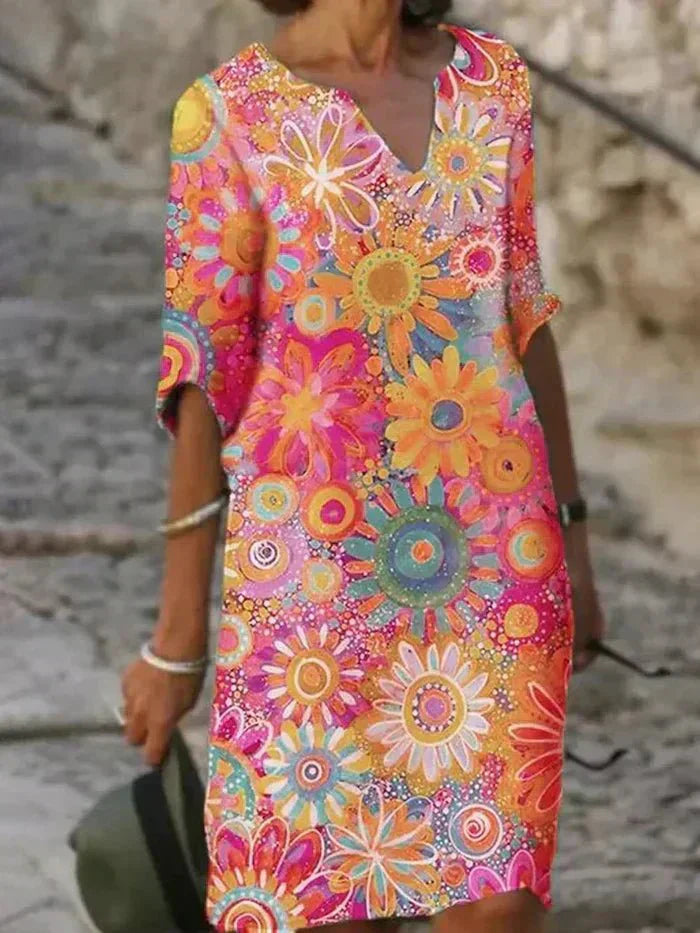 Evelyn | Vibrant Floral Midi Haljina