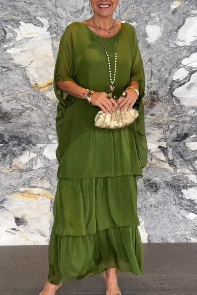 Nora Slojevita Haljina - Maslinasto Zelena