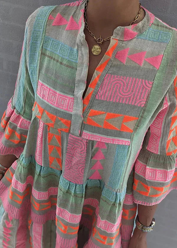 Ava - Chic V-Neck Ljetna Haljina od Konoplje