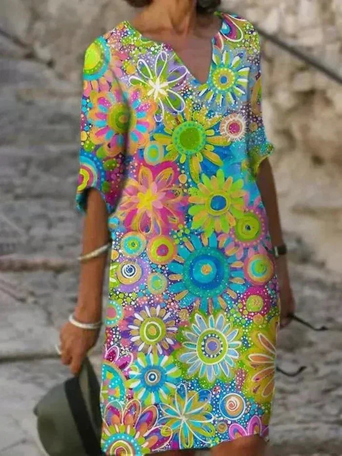 Evelyn | Vibrant Floral Midi Haljina