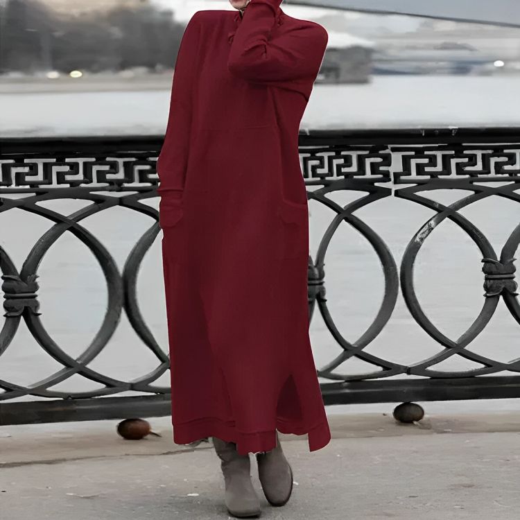Mara Pletena Maxi Haljina – Udobna Duga Rukava Oversized Zimska Haljina