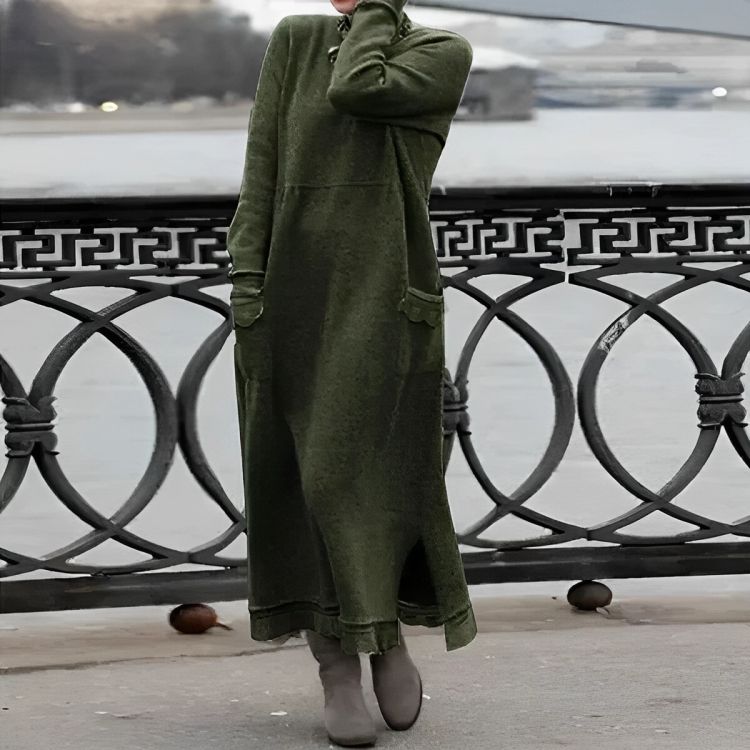 Mara Pletena Maxi Haljina – Udobna Duga Rukava Oversized Zimska Haljina