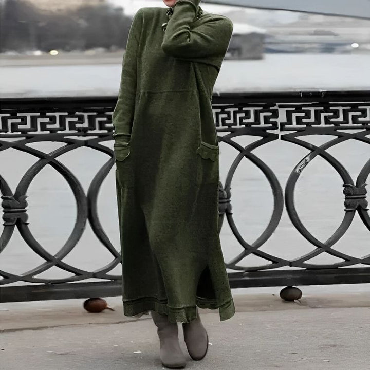 Mara Pletena Maxi Haljina – Udobna Duga Rukava Oversized Zimska Haljina
