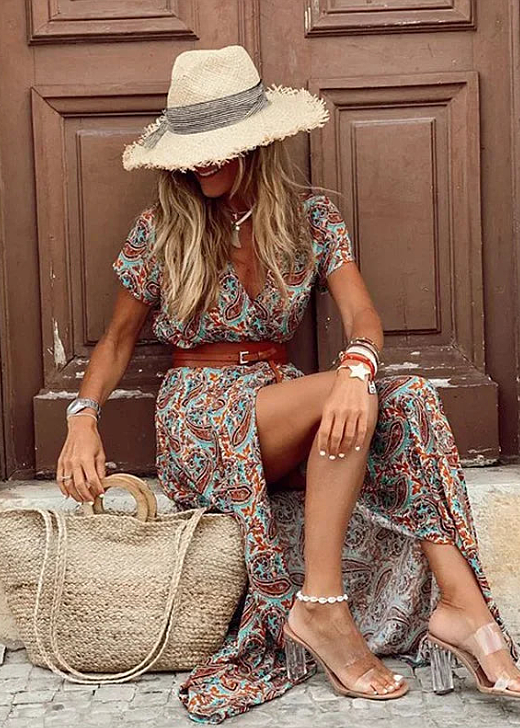 Justine™ | Zračna Boho Maxi Haljina s Usklađenim Pojasevima