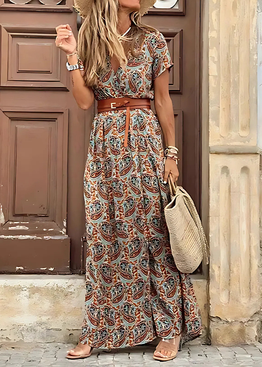 Justine™ | Zračna Boho Maxi Haljina s Usklađenim Pojasevima