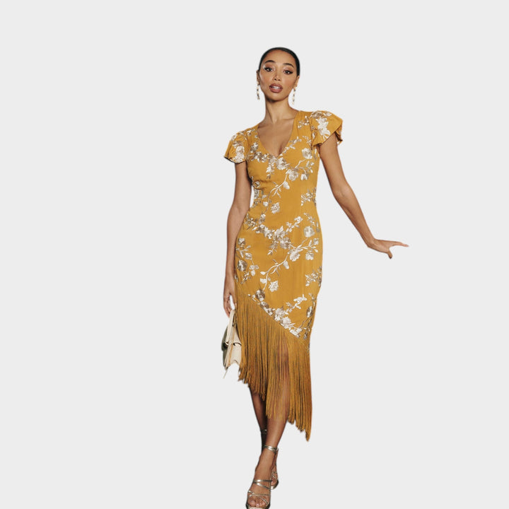 Manila – Elegantna senf haljina s resama