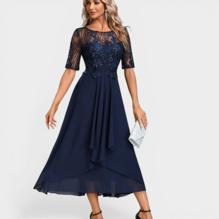 Adriana – Elegantna Čipkasta Midi Haljina
