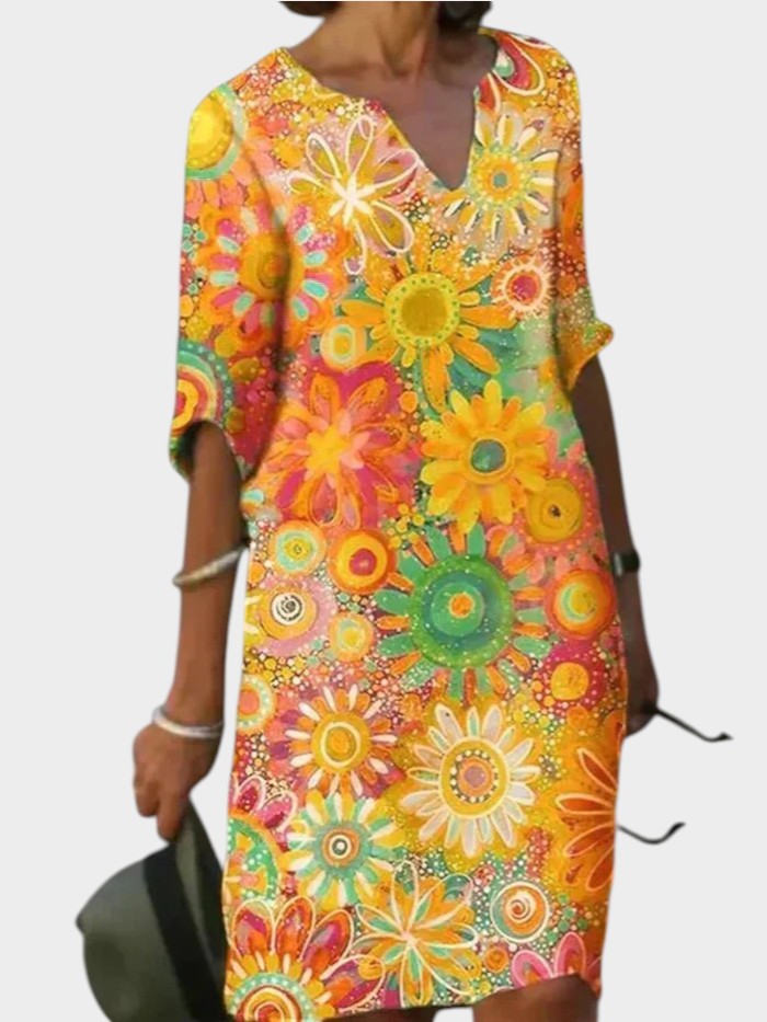 Evelyn | Vibrant Floral Midi Haljina