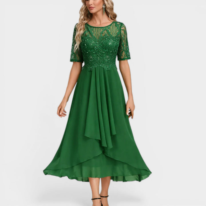 Adriana – Elegantna Čipkasta Midi Haljina