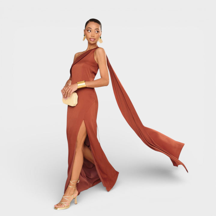 Luna – Duga terracotta elegantna haljina